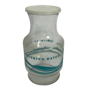 Vintage Culligan Glass Water Carafe Bottle w/ Lid Teal Logo 1970s
